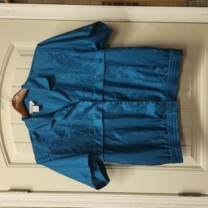 Compositions 100% polyester light silk like teal button up shirt size 16 vintage